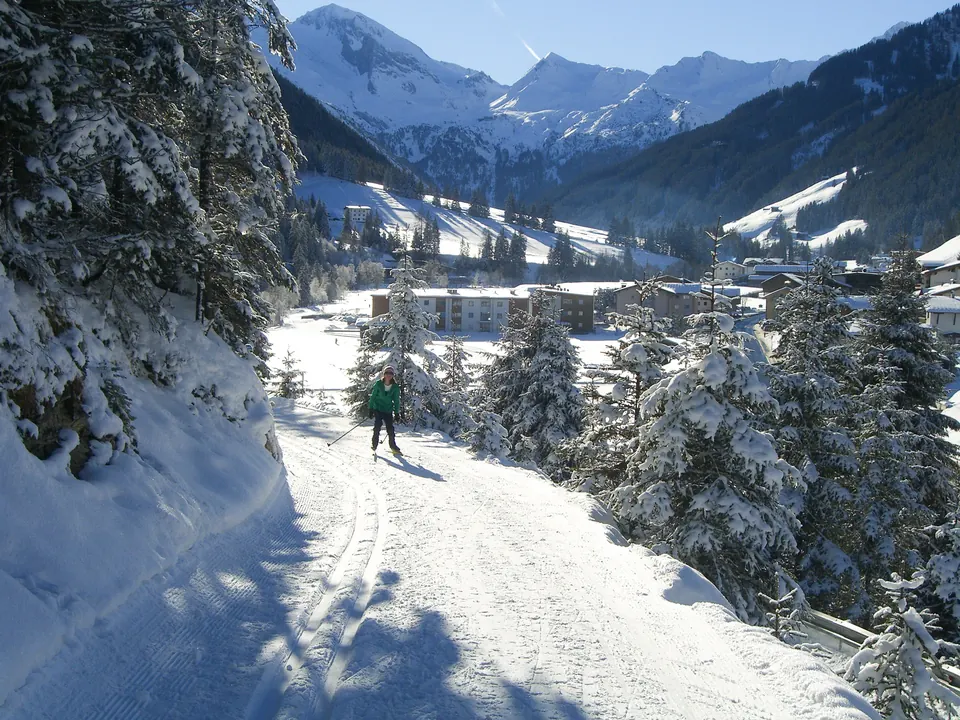 Verschneiter Weg durch den Winterwald